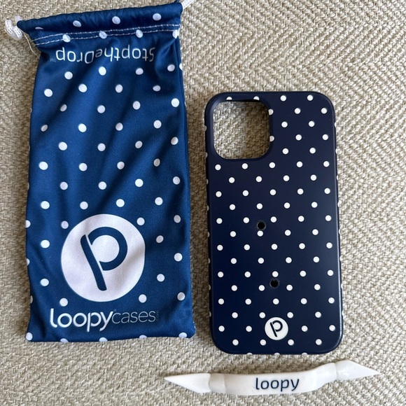 Loopy Case Navy Blue with White Polka Dots for iPhone 12 - Picture 3 of 3